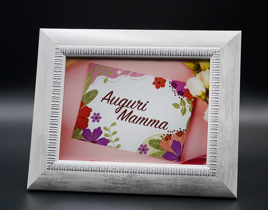 Cornice di Legno Spatolato Argento Bianco